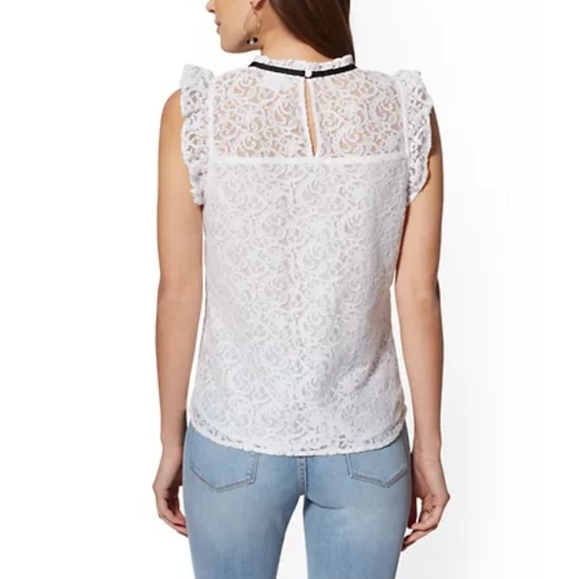 NWT New York & Co Soho White Lace Overlay Blouse - Picture 3 of 11